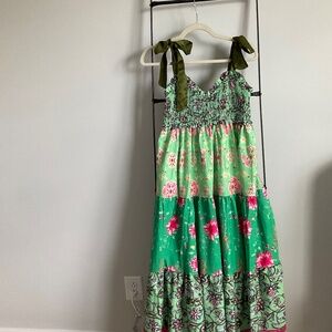 Green and Pink Tiered Maxi Sundress